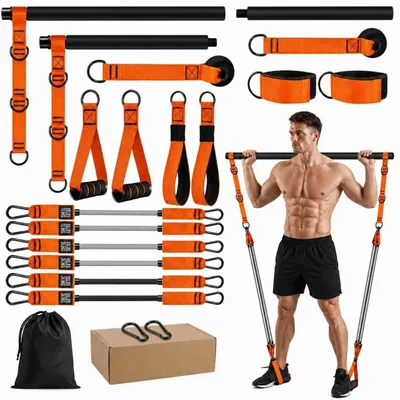 Image de Ensemble de bandes de résistance pour le fitness, comprenant une barre de Pilates, avec une résistance de 270 livres