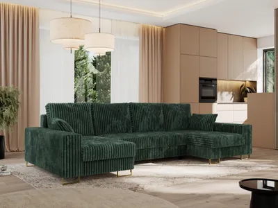Produktbild von MKS MEBLE Ecksofa U mit Schlaffunktion und Bettkasten, Wohnlandschaft U-form - DORIAN U - Grün Cord