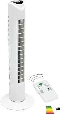 Produktbild von JUNG TV19 Ventilator mit Fernbedienung 80cm weiss, Sehr Leise Turmventilator mit 7 Std Timer, Turmlüfter 2 Modi, Oszillierend Drehend