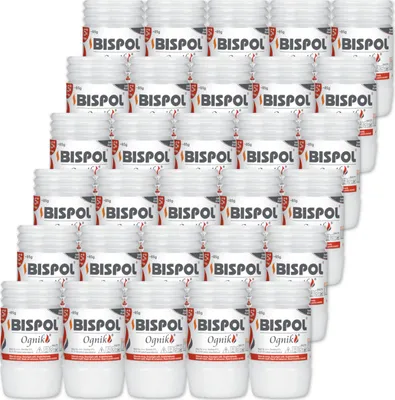 A stack of white containers with red and black labels.