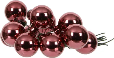 Produktbild von Weihnachtskugeln am Draht 2cm Glas 12 Stück - Kastanienbraun glänzend