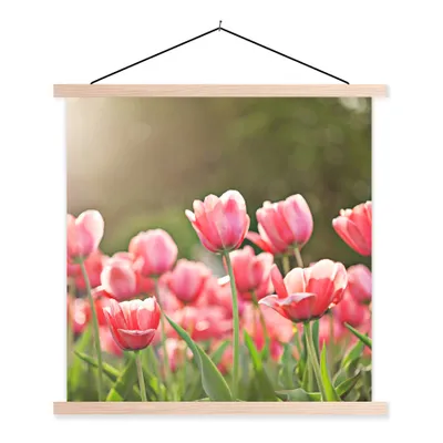 Produktbild von MuchoWow® Textilposter Tulpen - Sonne - Frühling 60x60 cm mit holzfarbenen Rahmen - Wanddekoration