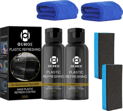 Produktbild von 2 Stück 30ml Autopflege Nano Kunststoff Care Kunststoffpflege Restaurierungsmittel + 2 Schwamm