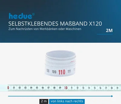 Produktbild von hedue® Selbstklebendes Maßband 2 m, von links nach rechts