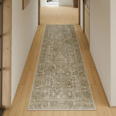 Obrázek produktu pro Koberec Läufer, 60x240 cm, hnědý – vintage styl, protiskluzový a omyvatelný, vhodný do kuchyně i obývacího pokoje