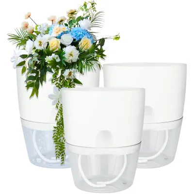 Produktbild von Kräutertopf Blumentopf Selbstbewässerungstopf Pflanzentopf küche 3er-set,Mit Wasserreservoir,Bewässerungsseil sorgt,Wasserstandsanzeige,für BalkonKüch