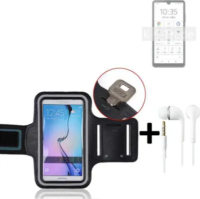 Produktbild von TOP SET kompatibel mit Sony Xperia Ace II Neopren Jogging Armband Sportarmband Oberarmband kompatibel mit Sony Xperia Ace II schwarz mit Reflektor
