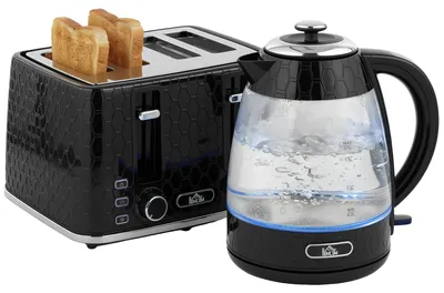 Produktbild von HOMCOM Wasserkocher- und Toaster-Set mit Krümelschublade, Schwarz