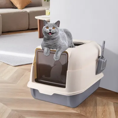 Produktbild von XXL Katzentoilette,Katzenklo mit Deckel,Geruchlose Katzentoilette mit Kapuze 36x51x34cm Grau