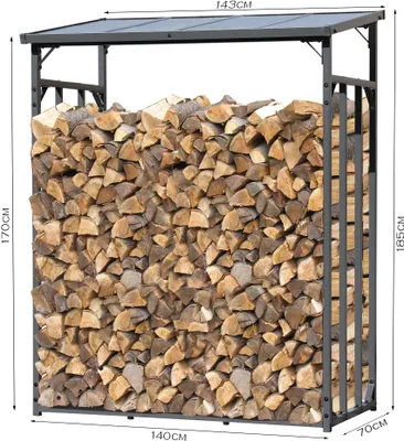 Produktbild von Metall Kaminholzregal Anthrazit 143 x 70 x 185 cm Garten Kaminholzunterstand 1,8 m³ / 2,5 SRM Kaminholzlager Stapelhilfe Aussen