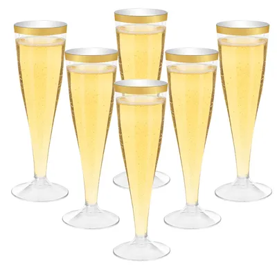 30 Plastik-Champagnergläser mit Goldrand, 130 ml, wiederverwendbar