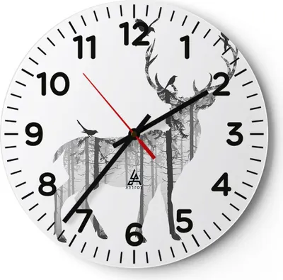 Produktbild von Wanduhr - Rund - Glasuhr - Hirsch Herbst Wald Illustration - 30x30cm - Schleichendes Uhrwerk - Lautlos - zum Aufhängen bereit - Dekoration Modern - Wanddekoration aus Glas - C4AR30x30-3159