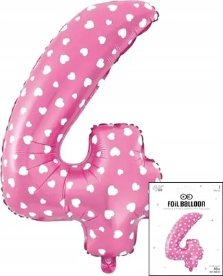 Zdjęcie produktu dla Balon Foliowy Cyfrą Cyferka 4 Różowa W Kropki Na Impreze Urodzinową 40Cm