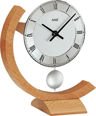 Produktbild von AMS 163 Tischuhr Quarz analog mit Pendel modern Holz Buche massiv mit Aluminium