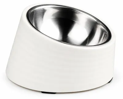 Produktbild von Schräger Edelstahl‑Fressnapf für Katzen, 900 ml Fassungsvermögen, ergonomisch 15°‑Neigung, rutschfest, Katzen Futterschale Größe L