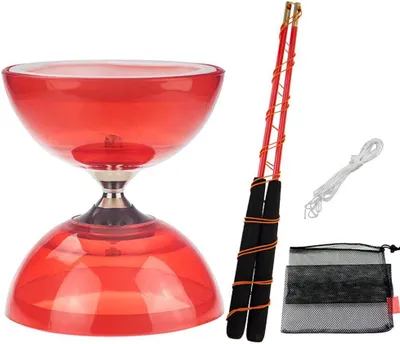 Productafbeelding van Drievoudige lager diabolo set met reserve 10m touw - 2 professionele pole en netto zak - 4 kleuren optie