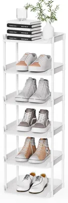 Produktbild von Schuhregal Schuhschrank Schuhständer - Schmal - 6 Ebenen - Weiß - Platzsparend - Für Flur und Schlafzimmer