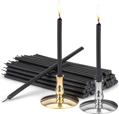 Produktbild von Set 2x Kerzenhalter mit Altarkerzen schwarz Tropffrei L 15cm Paraffinwachs 40035