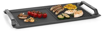 Obrázok produktu pre Klarstein Delicatessa - Grilovacia panvica, grilovacia doska pre indukčné varné dosky, príslušenstvo, varná doska: 43,5 x 23 cm, pol na pol: fritovacia doska a grilovacie rebrá, nepriľnavý povrch, železo, čierna farba