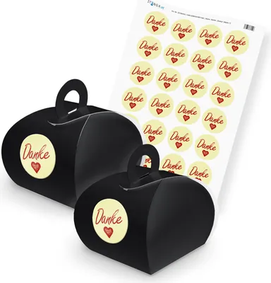 Produktbild von itenga SET DANKE (Motiv 1) 24x Geschenkschachtel mit Griff schwarz + Stickerboge