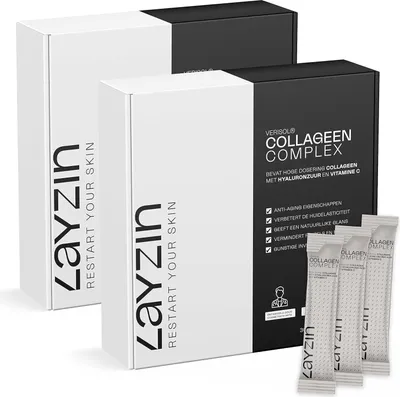 Immagine prodotto di LAYZIN Complesso di bellezza al collagene con Verisol - 60 bustine (300gr) - Halal - Da bovini - Con acido ialuronico e vitamina C - Rassoda pelle, capelli e unghie