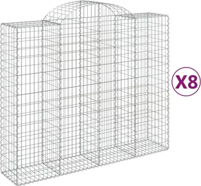 Productafbeelding van vidaXL Gabionen met boogvorm, 8 stuks, 200x50x160/180 cm, verzinkt staal