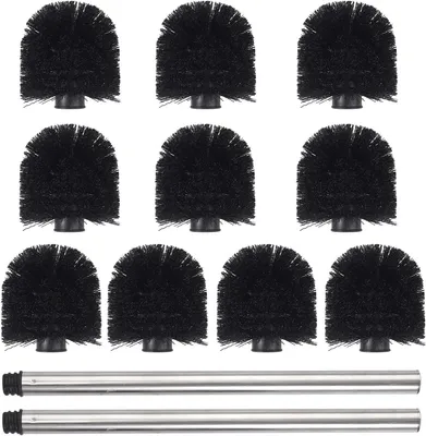 Produktbild von WC-Bürste 10 Stück WC-Bürstenköpfe mit 2 Edelstahlgriffen, WC-Bürstenkopf-Ersatz-Toilettenbürste, schwarz, Ersatzbürstenkopf-Set für Toiletten und Bad