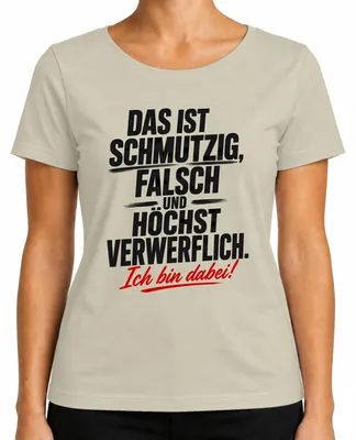 Immagine prodotto di Maglietta da donna con scritta "Schmutzig Falsch Hoechst Verwerflich", stile sarcastico, taglia L, colore naturale