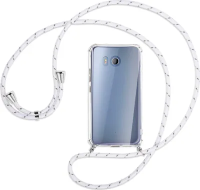 Produktbild von Handykette Backcover-Schutzhülle mit Band (Metall silberfarben) für HTC U11 - weiß/grau