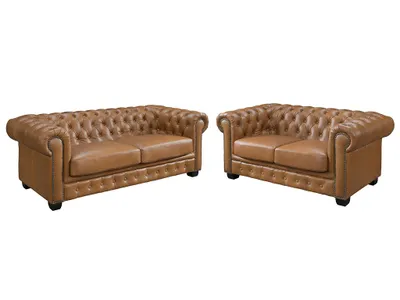 Produktbild von Chesterfield Garnitur 3+2 - Büffelleder - Karamellbraun - BRENTON