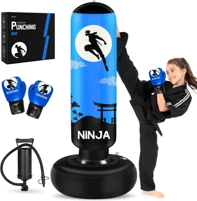 Zdjęcie produktu dla Worek treningowy 168 cm, dla dzieci od 3 do 12 lat, z rękawicami bokserskimi, do karate i taekwondo