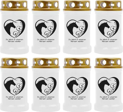 Produktbild von Grabkerze Weiß 8er Pack, Brenndauer: 40 Stunden ( je Kerze ), Motiv: Herz Schwarz