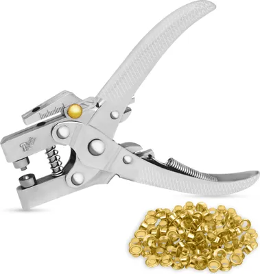 Produktbild von Kurtzy Ösenzange Set Lochzange mit 100 Ösen – 16 cm Leder Gürtel Locherzange Ösenzange für Stoffe – Lochzange mit Ösen 7,2mm Nieten Gold – Lochnieten