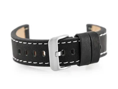 Zdjęcie produktu dla Skórzany pasek do zegarka W48 - Premium - Czarny/Biały - 24 mm