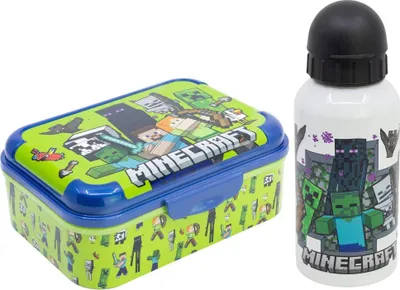 Produktbild von Minecraft Steve Creeper Kinder 2 tlg.Set Brotdose Alu-Trinkflasche 400 ml