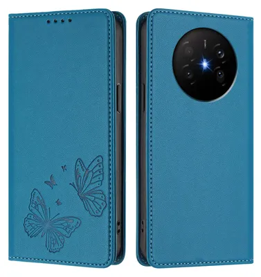 Obrázek produktu pro Kožené pouzdro pro Huawei Mate 70 Air, motýlí ražbou, peněženkové flip pouzdro se stojánkem Modrá