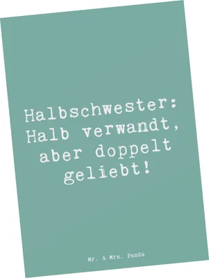 Produktbild von Mr. & Mrs. Panda Postkarte Spruch Liebe Halbschwester - Meeresbrise - Geschenk, Geschwisterbeziehung, Bindung, Patchworkfamilie, Jubiläen, Familie, Grußkarte, Postkarten