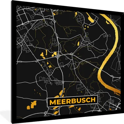 Produktbild von MuchoWow® Gerahmtes Poster Schwarz und Gold - Stadtplan - Meerbusch - Deutschland - Karte 40x40 cm - Poster mit Schwarzem Bilderrahmen Wandposter Rahmen Foto Bilder - Mit Rahmen - Wanddekoration Schlafzimmer