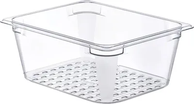 Zdjęcie produktu dla Pojemnik ARAVEN GN 1/2, poliwęglan, głębokość: 130 mm, pojemność: 7,8 litra, perforowany