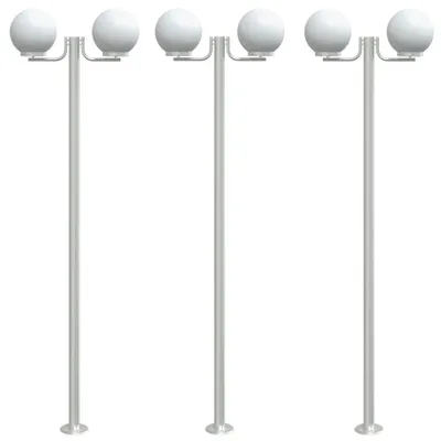 Zdjęcie produktu dla Stojące lampy ogrodowe, 3 szt, srebrne, 215 cm, stal nierdzewna