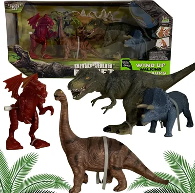 Zdjęcie produktu dla Zestaw Figurek Dinozaurów Do Zabawy 4 Dinozaury Jeden Nakręcany Drzewko