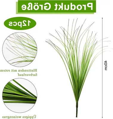 Set aus 12 Kunstpflanzen - UV-beständiges Kunstgrün für Innen und Außen - Dekorative Graspflanzen für Garten und Balkon
