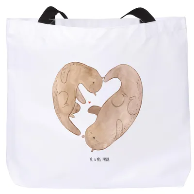 Produktbild von Mr. & Mrs. Panda Strandtasche Otter Herz - Weiß - Geschenk, Tote Bag, Büchertasche, Liebe, Tasche, Laptoptasche, Seeotter, Hochzeitstag, Stoffbeutel