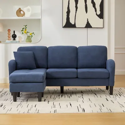 Produktbild von L-förmiges Ecksofa mit Chaiselongue 166x118x77cm, modulares 3-Sitzer Sofa aus Cord mit Kunststoffbeinen für Wohnzimmer und Büro