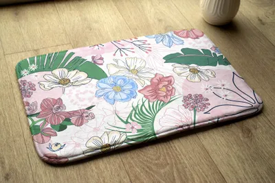 Produktbild von Badteppich Saugfähige - Badezimmer Teppich - Rutschfester Badvorleger Badematte - 75x45 cm - Bunte Blumen