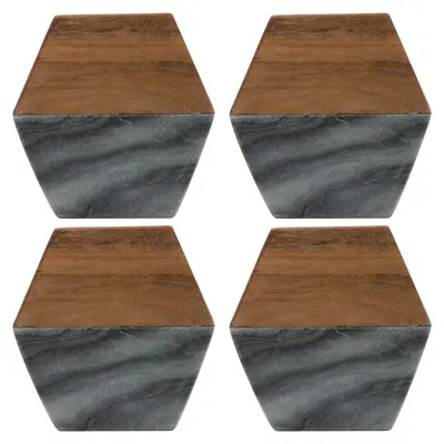 Produktbild von Satz von 4 sechseckigen Untersetzern c.marble-wood.Ele / Typhoon