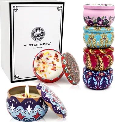 Produktbild von ALSTER HERZ® 6x Duftkerze, Sojawachs Duftkerzen, Geschenkset, Geschenke für Frauen, mit getrockneten Blüten, K003