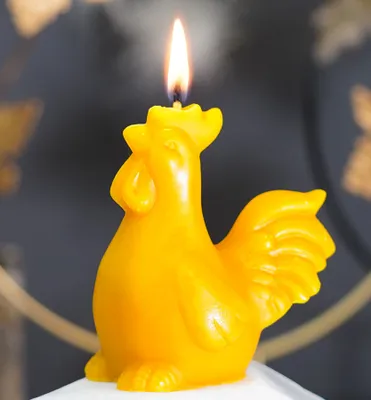 Produktbild von Bienenwachskerze aus 100% Bienenwachs, Osterkerze Hahn, Kerze für Ostern 8,5 x 6 x 9cm, Osterdeko, Osterkerze