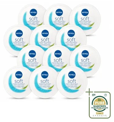 Produktbild von 12 x NIVEA Soft Feuchtigkeitscreme - Gesicht, Körper und Hände - 200 ml - Vorratspackung - 12 Stücke