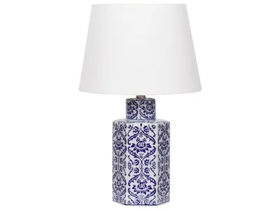 Obrázek produktu pro BELIANI Stolní lampa bílá a modrá porcelánová základna lněné stínidlo 53 cm moderní styl obývací pokoj ložnice